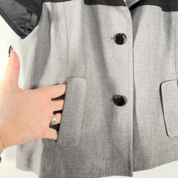 NWT LOFT Black Gray Summer Short Sleeve Button Down Shirt Blouse Blazer Size MP - Picture 6 of 7